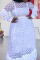 White Sexy Patchwork Mesh O Neck Cake Skirt Plus Size Dresses