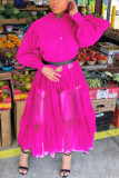 purple Casual Patchwork Solid Mesh Without Belt Mandarin Collar Irregular Dress Plus Size Dresses