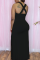 Black Sexy Solid High Opening Halter Irregular Dress Dresses