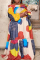 Yellow Casual Print Patchwork Off the Shoulder Cake Skirt Dresses