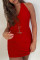 Red Fashion Sexy Solid Hollowed Out Backless Halter Sleeveless Dress