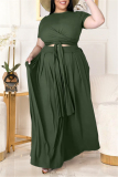 Red Fashion Casual Solid Basic O Neck Plus Size Two Pieces