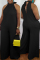 Black Fashion Casual Solid Hollowed Out Without Belt O Neck Regular Jumpsuits