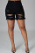 Black Sexy Solid Pierced Make Old Patchwork Buttons High Waist Skinny Denim Shorts