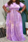 Purple Fashion Casual Tie Dye Printing O Neck Plus Size Two Pieces
