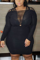 Black Fashion Sexy Long Sleeve Plus Size Dress