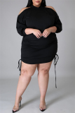 Black Fashion Casual Solid Hollowed Out Hooded Collar Plus Size Dresses