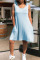 Light Blue Casual Solid Asymmetrical O Neck Asymmetrical Dresses