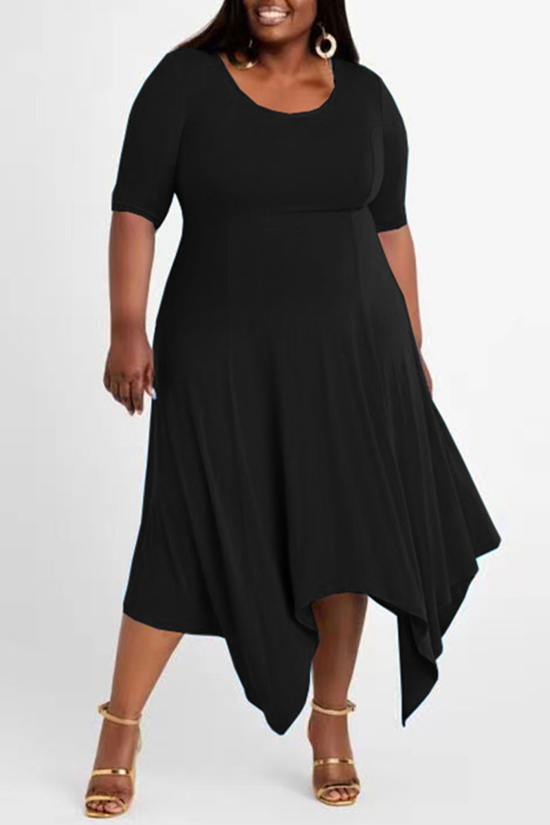 

Black Fashion Casual Plus Size Solid O Neck Irregular Dress