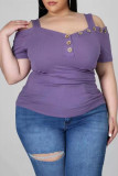 Purple Fashion Casual Solid Off the Shoulder Plus Size Tops