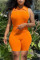Orange Fashion Sexy Solid Hollowed Out Backless Turndown Collar Skinny Romper