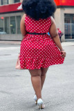 Red Fashion Casual Plus Size Dot Print Basic O Neck Vest Dress