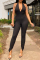 Black Sexy Casual Solid Backless Halter Skinny Jumpsuits