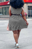 Grey Fashion Casual Plus Size Dot Print Basic O Neck Vest Dress