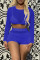 Royal Blue Sexy Casual Solid Hollowed Out See-through O Neck Long Sleeve Two Pieces
