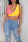 Pink Yellow Fashion Sexy Patchwork Backless V Neck Tops