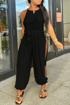 Black Sexy Solid Split Joint Spaghetti Strap Harlan Jumpsuits
