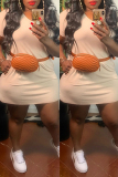 Apricot Fashion Casual Plus Size Solid Basic V Neck Short Sleeve Dress