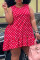 Red Fashion Casual Plus Size Dot Print Basic O Neck Vest Dress