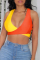 Orange Yellow Fashion Sexy Patchwork Backless V Neck Tops