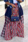 Light Blue Fashion Casual Plaid Print Patchwork Regular High Waist Skirt