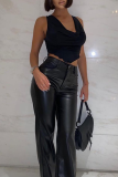 Black Sexy Solid Patchwork V Neck Tops