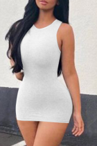 White Sexy Solid Patchwork O Neck Pencil Skirt Dresses