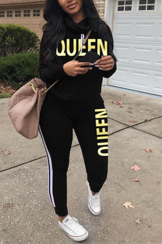 Black Fashion Casual Long Sleeve Two-Piece Suit