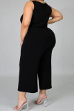Black Casual Solid Basic O Neck Plus Size Jumpsuits