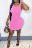 Pink Sexy Casual Solid Basic O Neck Vest Dress