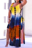 Yellow Casual Print Split Joint O Neck Plus Size Two Pieces