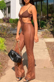 Camel Fashion Sexy Patchwork See-through Backless Spaghetti Strap Regular Jumpsuits