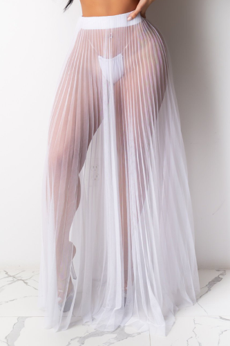 White Sexy Solid Mesh Swimwears Cover Up(without underwear)