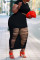 Black Fashion Sexy Plus Size Solid Ripped O Neck Short Sleeve Dress