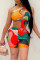 Colour Fashion Sexy Print Hollowed Out Backless One Shoulder Regular Romper