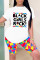 White Fashion Casual Letter Print Basic O Neck Short Sleeve Two Pieces