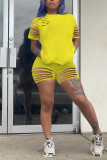 Yellow Fashion Casual Short Sleeve Shorts Set