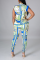 Green Sexy Print Patchwork Turndown Collar Sleeveless Two Pieces