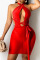 Red Sexy Solid Split Joint Asymmetrical Mesh Wrapped Skirt Dresses