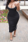 Black Casual Solid Patchwork Spaghetti Strap Pencil Skirt Plus Size Dresses
