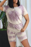 Light Purple Fashion Casual Print Basic O Neck Regular Romper