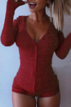 Wine Red Sexy Fashion Tight Long Sleeve Romper