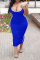 Blue Casual Solid Patchwork Spaghetti Strap Pencil Skirt Plus Size Dresses
