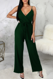 Blue Casual Solid Split Joint Spaghetti Strap Regular Jumpsuits