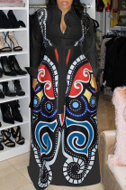 Black Casual Printed Loose Blending Floor Length Dress