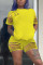 Yellow Fashion Casual Short Sleeve Shorts Set