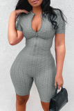 Grey Casual Solid Zipper O Neck Skinny Rompers