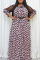 Light Pink Sweet Print Patchwork O Neck A Line Plus Size Dresses