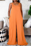 Orange Fashion Casual Solid Basic O Neck Sleeveless Regular Jumpsuits