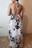 Multicolor Sexy Casual Print Backless Halter Sleeveless Dress